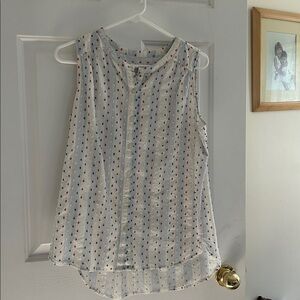 LOFT Cream and Blue Striped Top with Red Dots